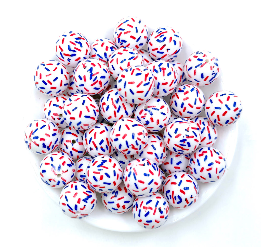 20mm Red, White and  Blue Confetti Chunky Beads