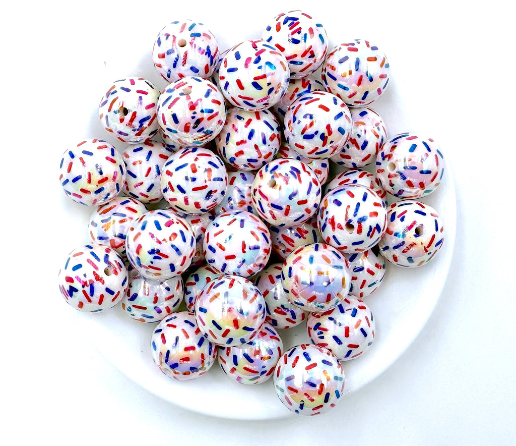 20mm Red, White and Blue AB Confetti Chunky Beads