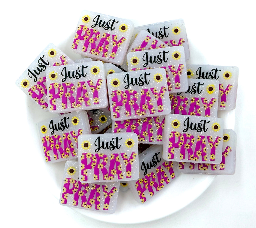Just Pray Glitter Silicone Focal Beads--Purple