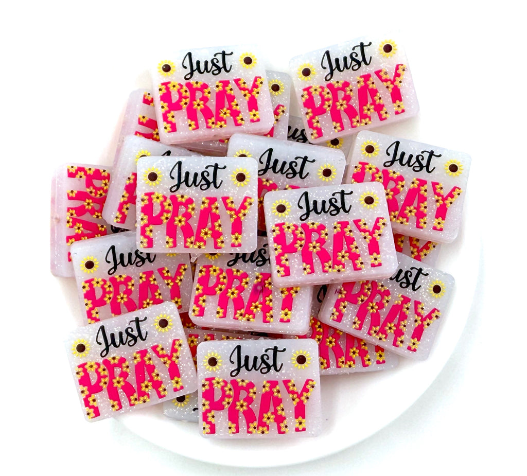 Just Pray Glitter Silicone Focal Beads--Pink