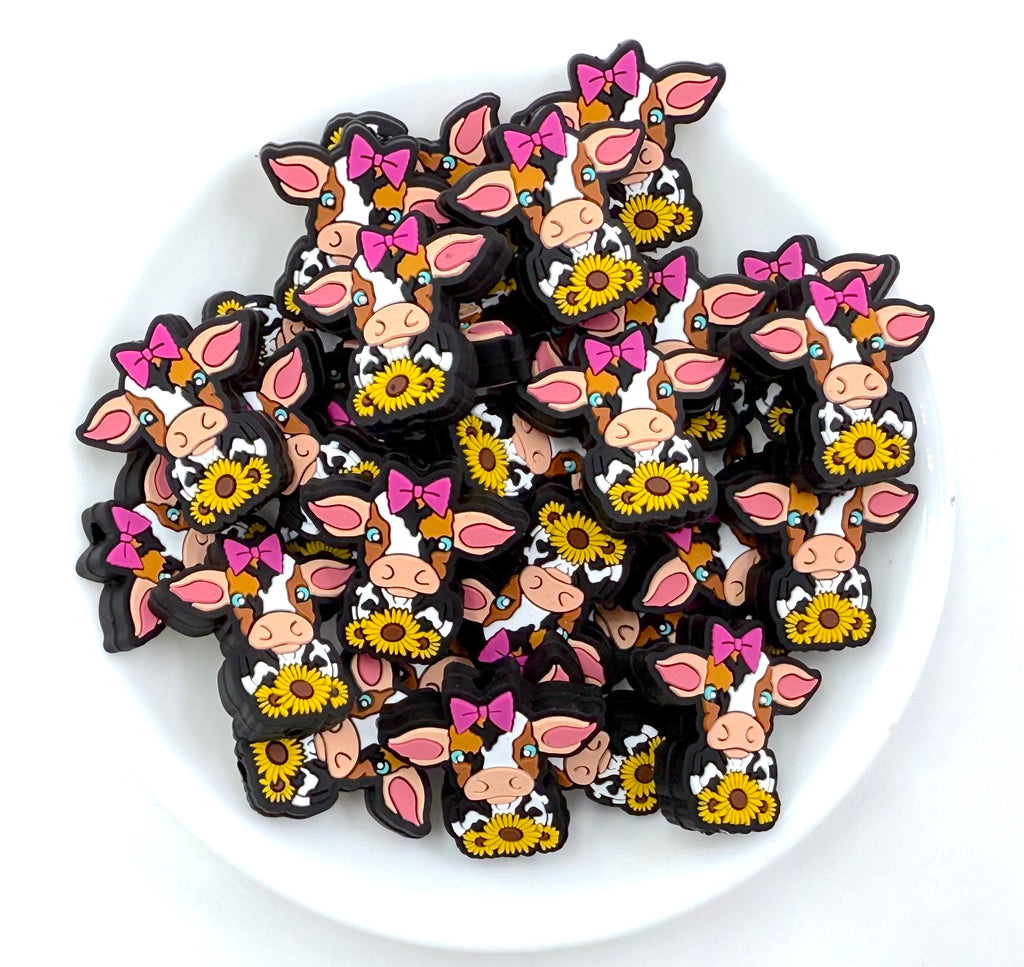 Sunflower Cow Silicone Focal Beads--Hot Pink
