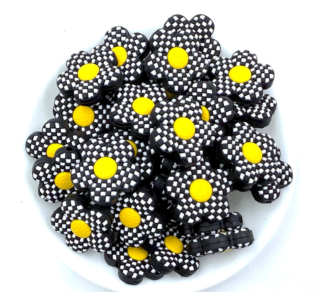 Black & White Flower Silicone Focal Beads