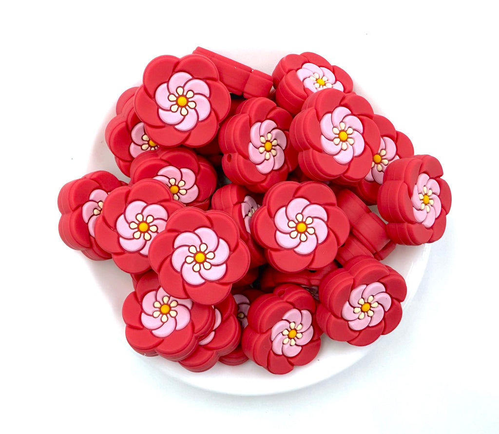 Red & Pink Flower Silicone Focal Beads