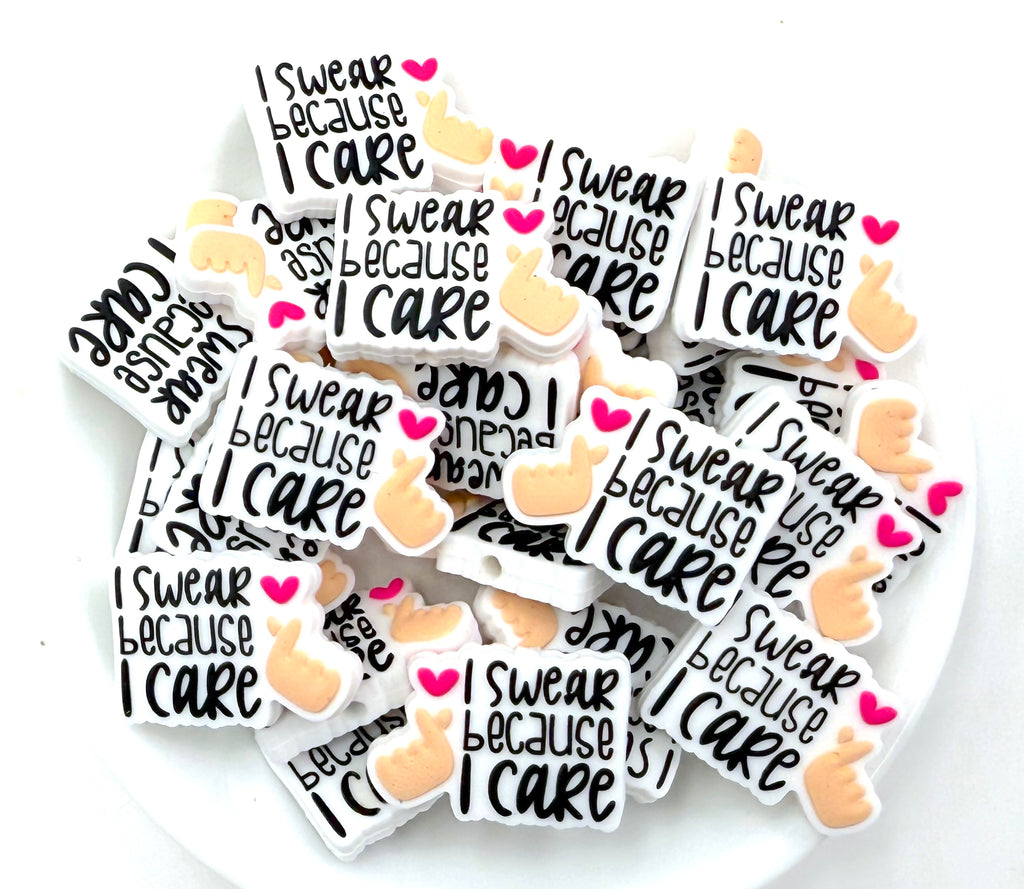 I Swear Because I Care Silicone Focal Beads--White