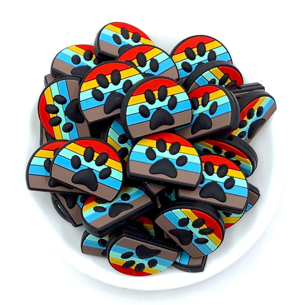 Colorful Paw Print Silicone Focal Beads