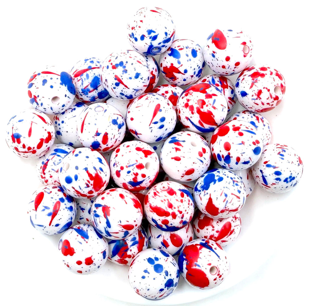 20mm Red and Royal Blue Splatter Chunky Beads