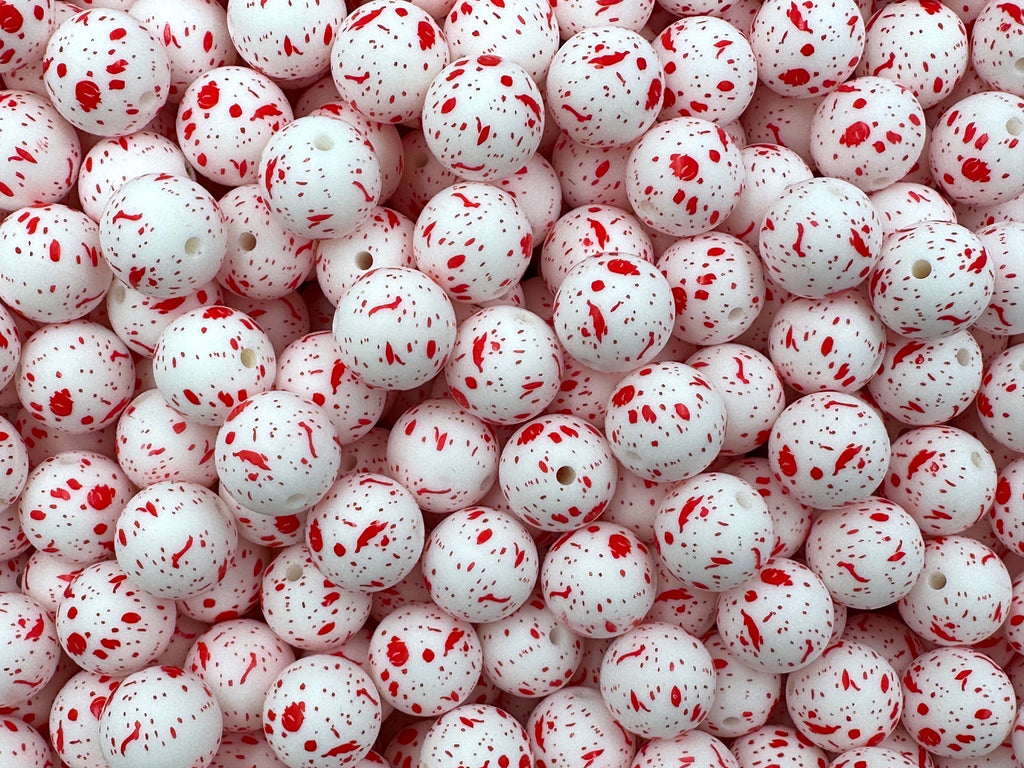 15mm Red Blood Splatter Silicone Beads