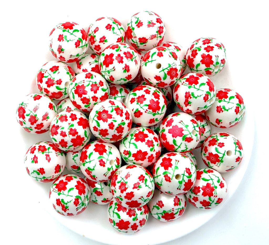 20mm Red Flowers Bouquet Chunky Beads