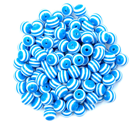 12mm Sky Blue Striped Acrylic Beads