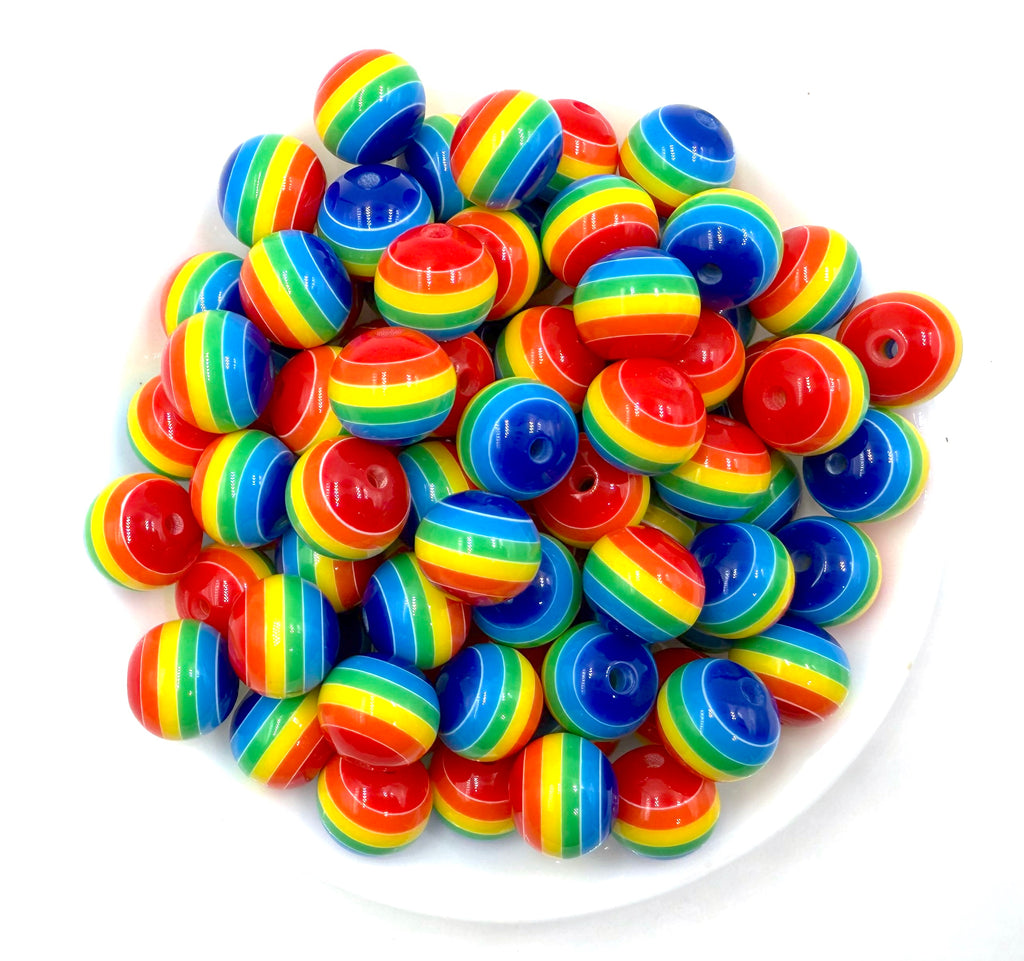 16mm Rainbow Striped Acrylic Beads