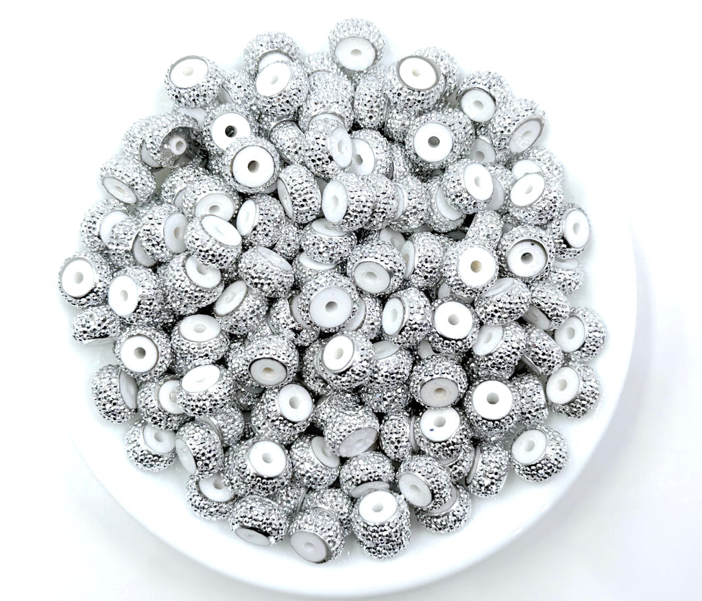 12mm Silver/White Abacus Acrylic Spacer Beads