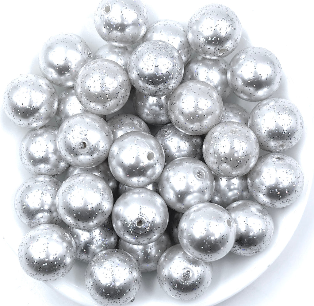 20mm White Glitter Pearl Chunky Beads