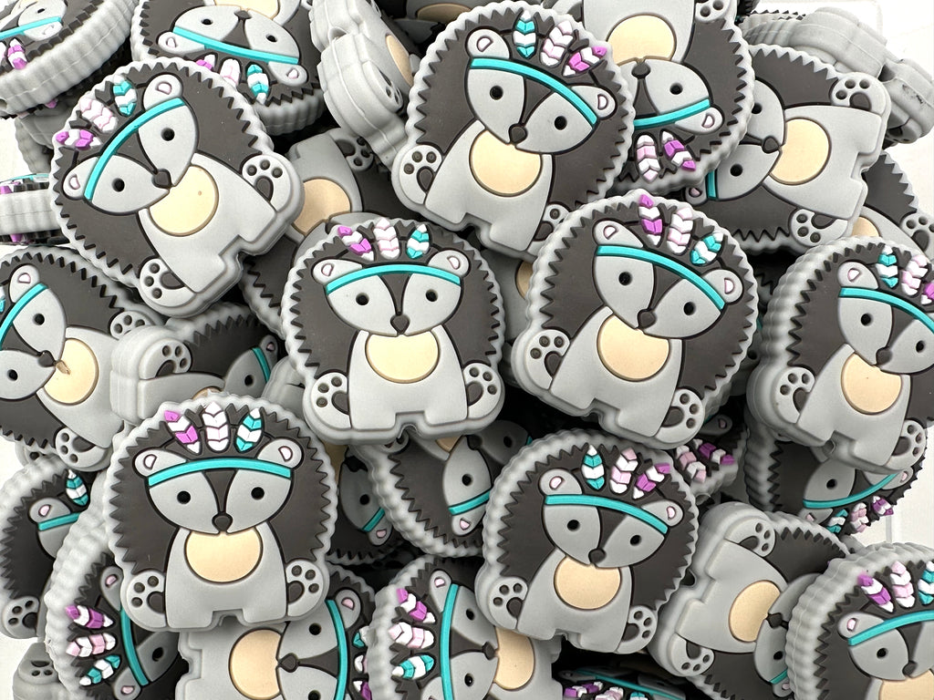 Hedgehog Silicone Focal Beads--Gray