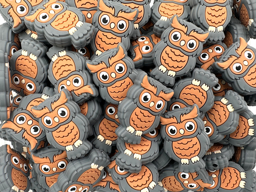 Owl Silicone Focal Beads--Gray