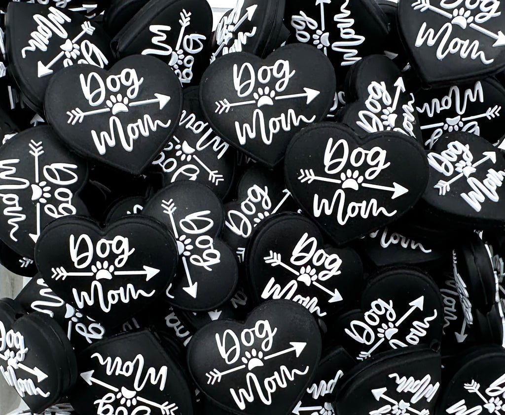 Dog Mom Heart Silicone Beads--Black