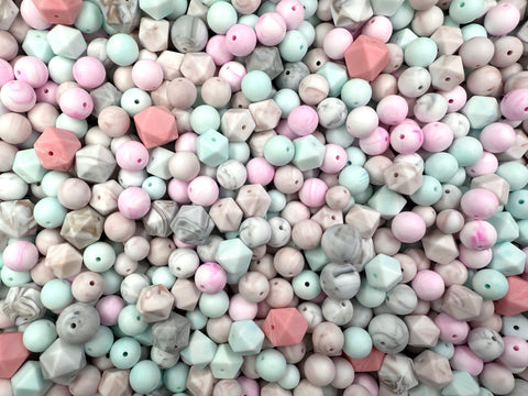 50 Random Assortment Marble Silicone Beads