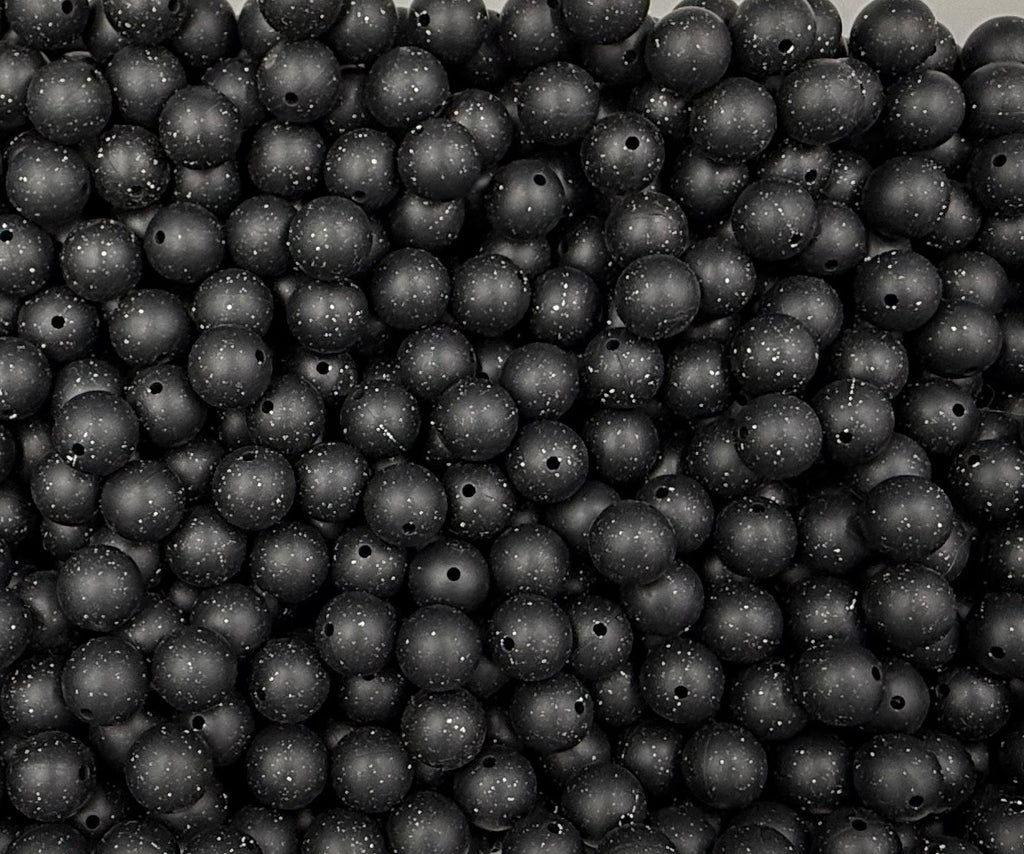 40 15mm Black Glitter Silicone Beads