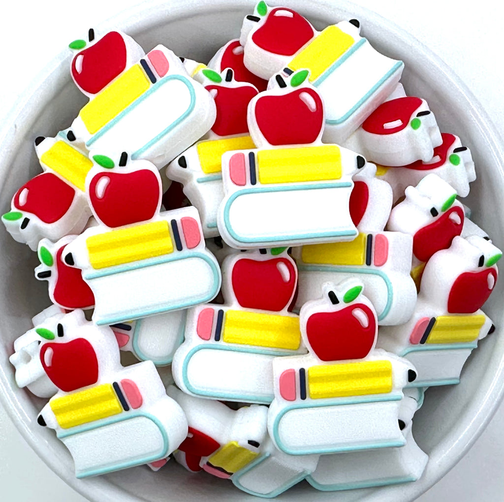 Pencil, Apple, Book Silicone Focal Beads