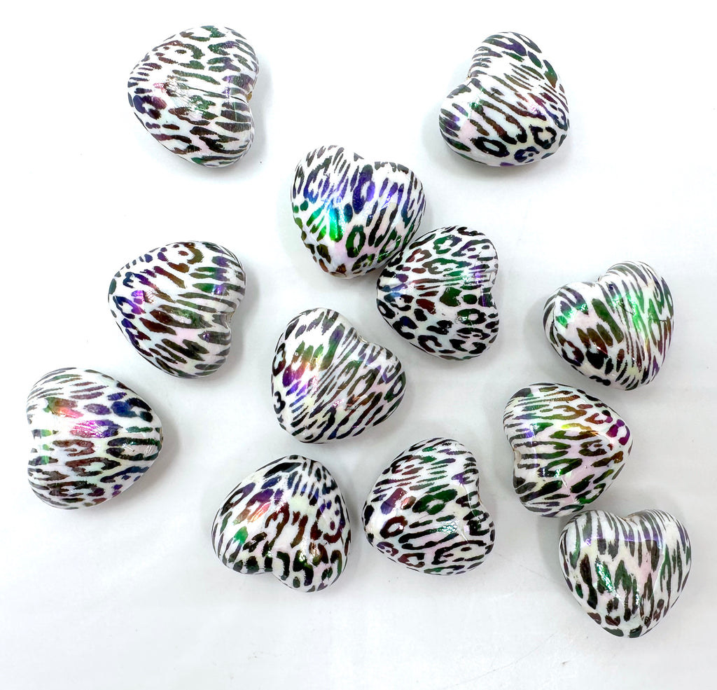 Snow Leopard Heart AB Iridescent Chunky Beads