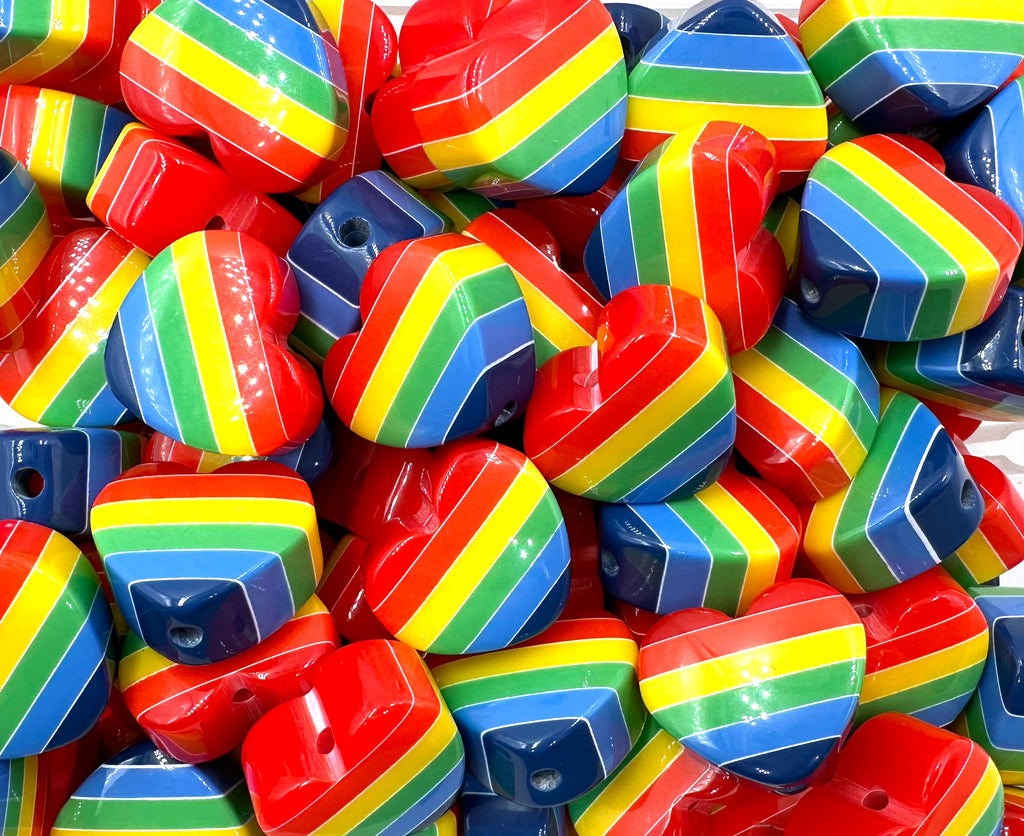 25mm Primary Rainbow Heart Chunky Beads