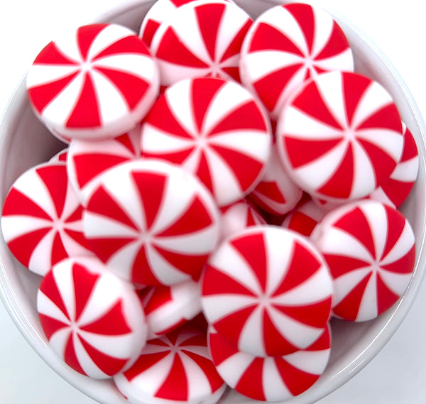 Red & White Peppermint Silicone Beads USA Silicone Bead Supply