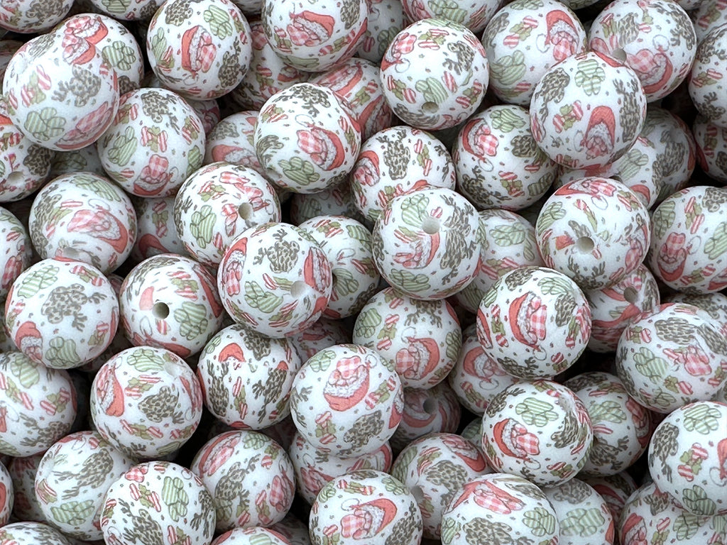 Vintage Christmas Printed  Silicone Beads-15mm