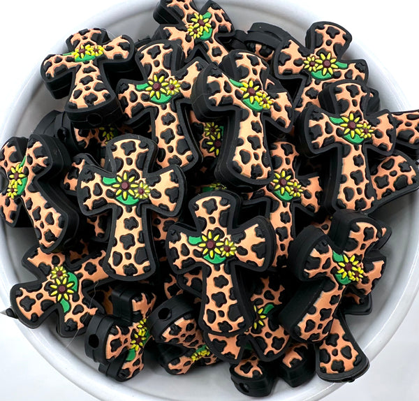 Sunflower Cross Silicone Focal BeadBrown USA Silicone Bead Supply