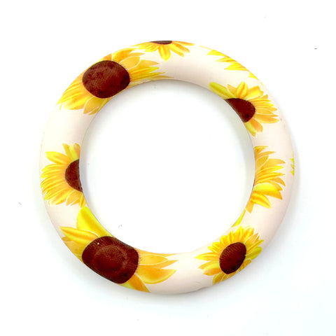 65mm Beige Sunflower Print Silicone Ring With Holes