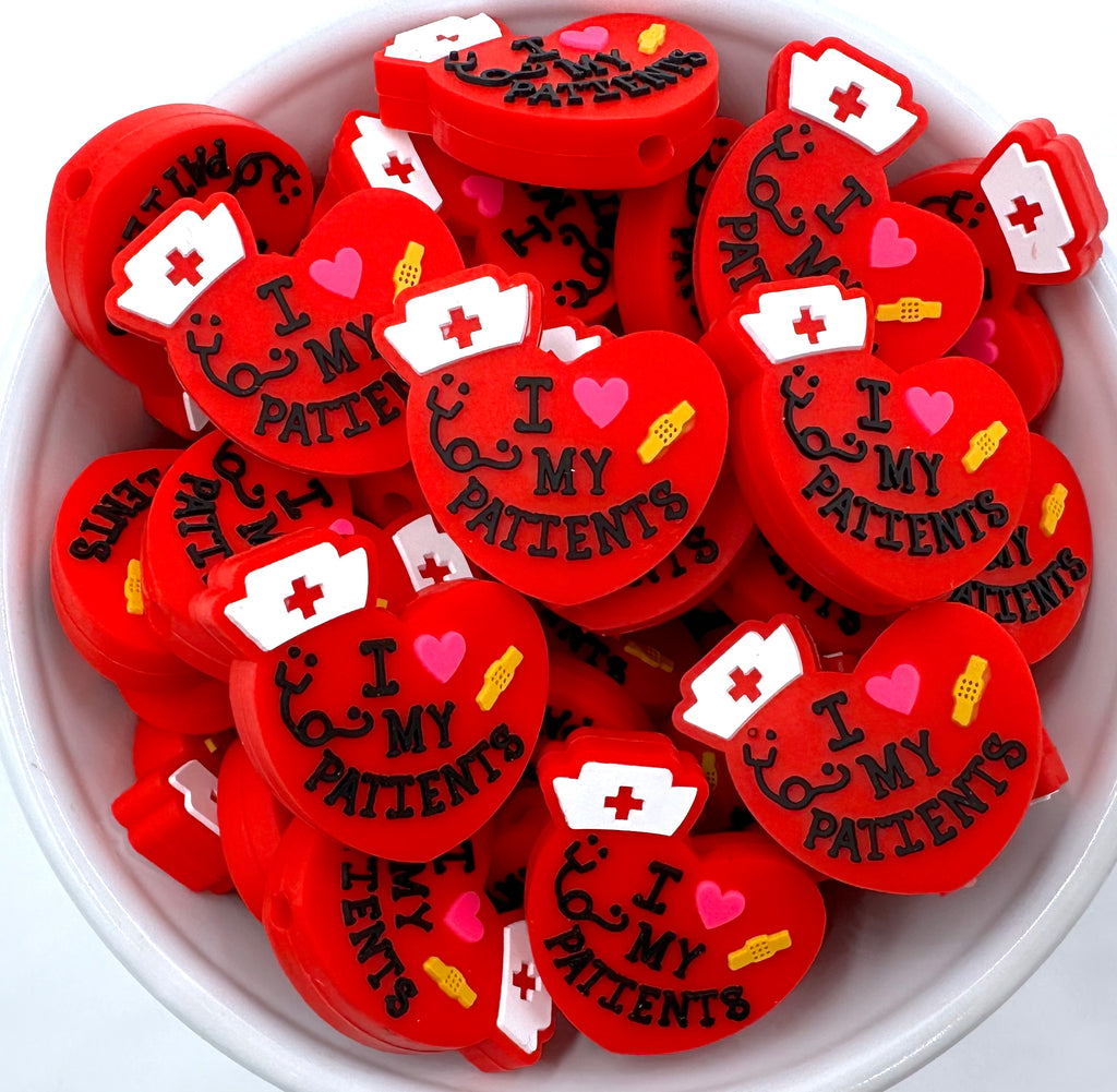I Love My Patients Nursing Silicone Focal Beads--Red