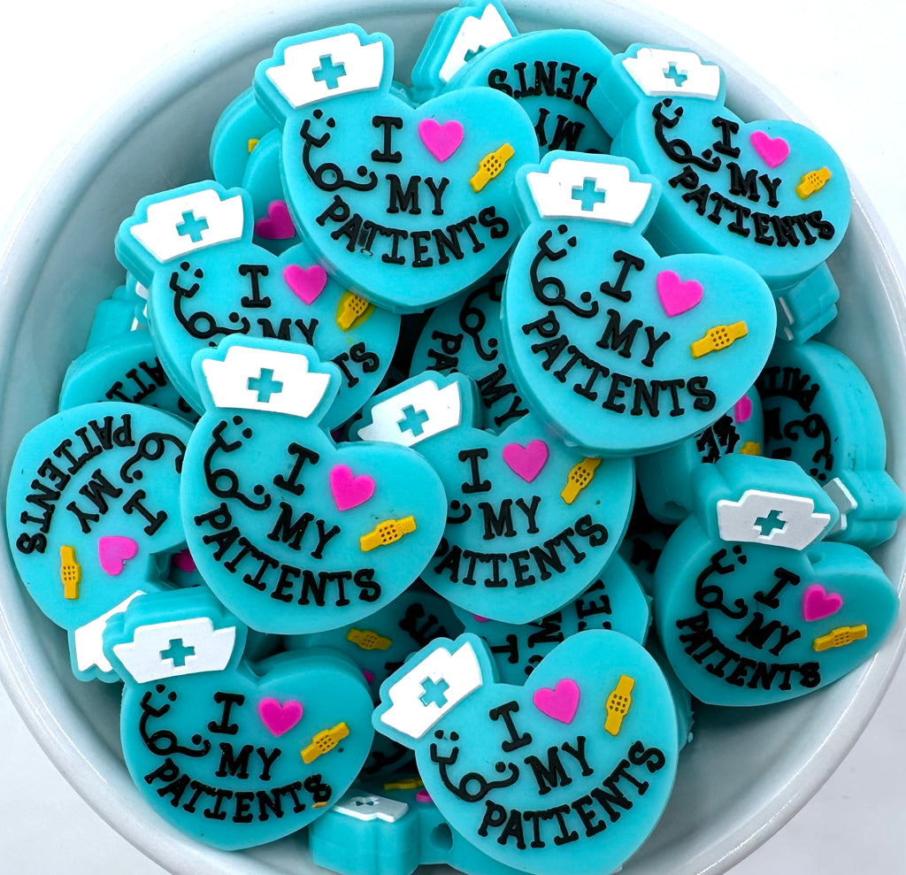 I Love My Patients Nursing Silicone Focal Beads--Turquoise