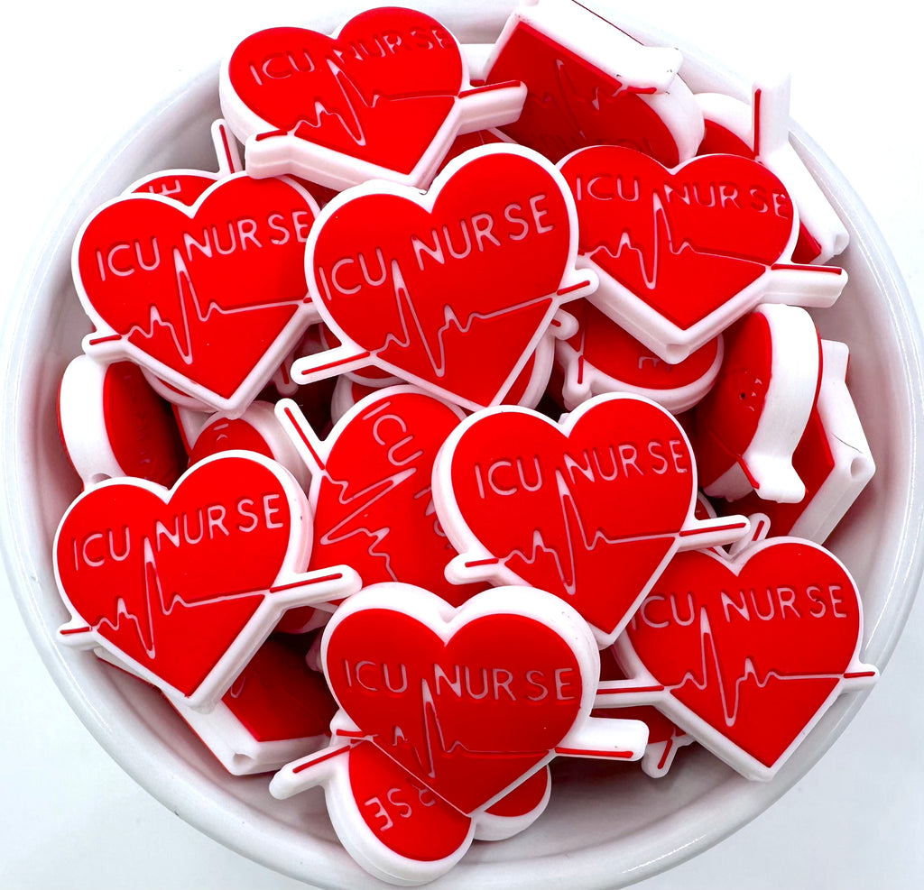 ICU Nurse Heart Silicone Focal Beads
