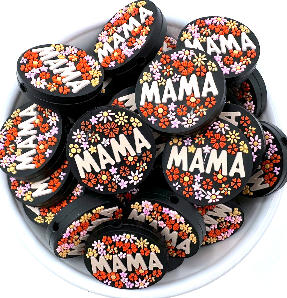 "Mama" Flower Silicone Focal Beads--Beige