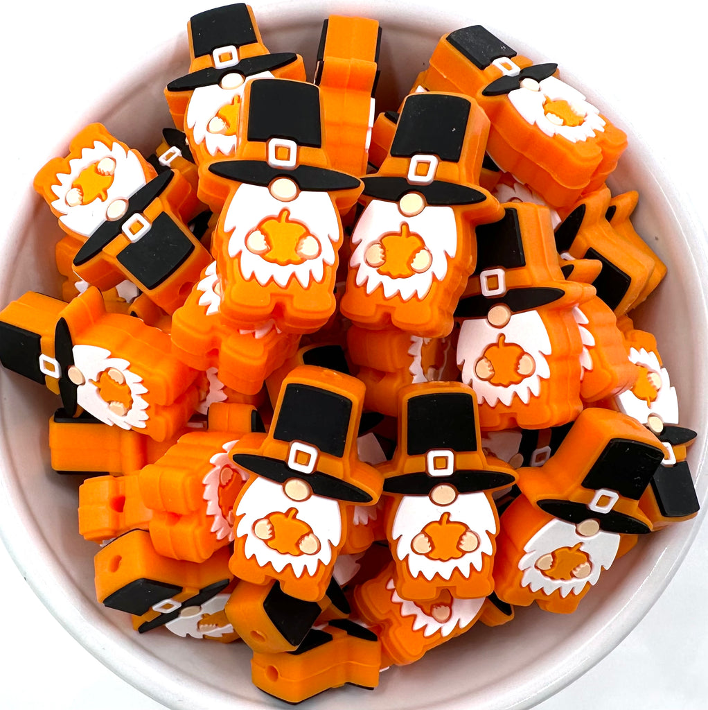 Pilgrim Pumpkin Gnome Silicone Focal Beads