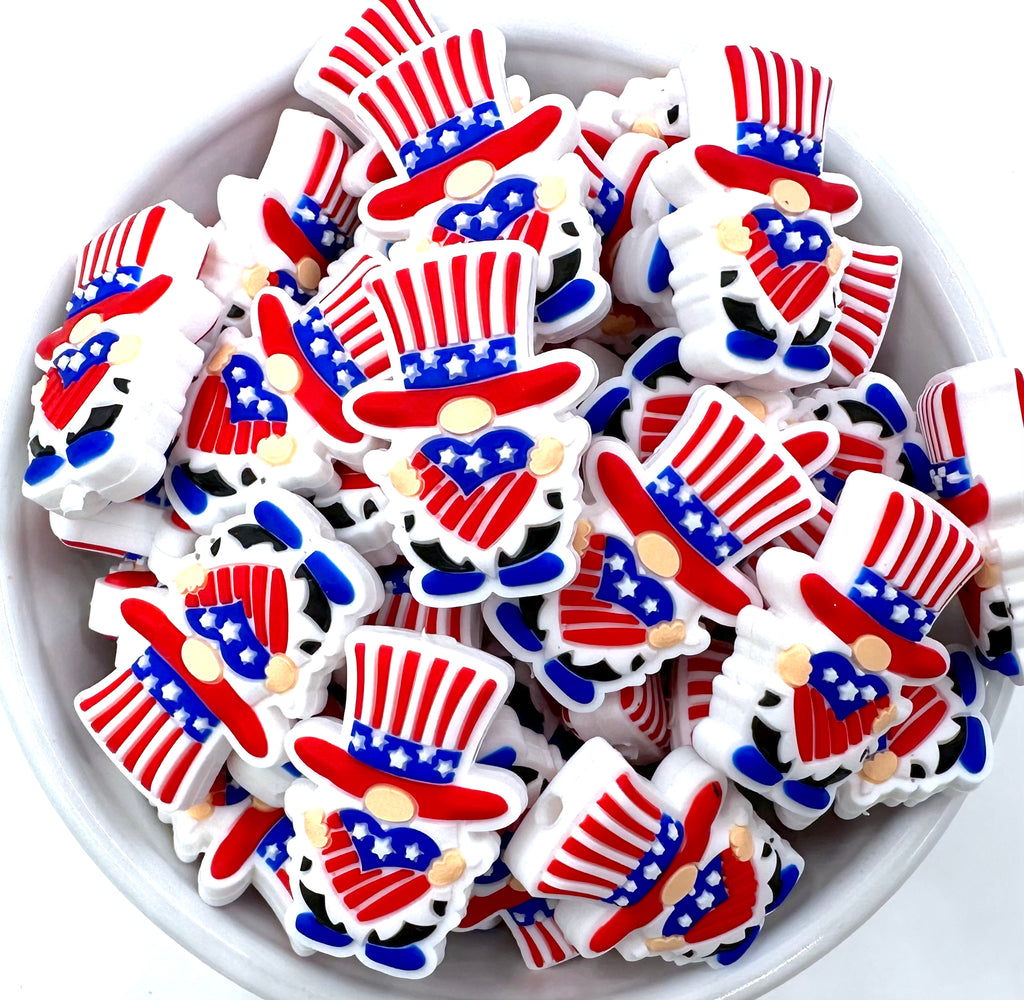 Top Hat & Heart 4th of July Gnome Silicone Focal Beads