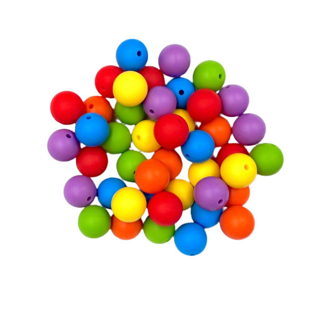 Bright Rainbow Silicone Bead Mix--Strawberry Red, Orange, Yellow, Green, Sky Blue, Purple
