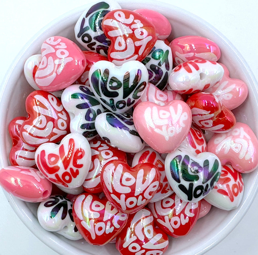 I Love You Heart AB Iridescent Chunky Beads