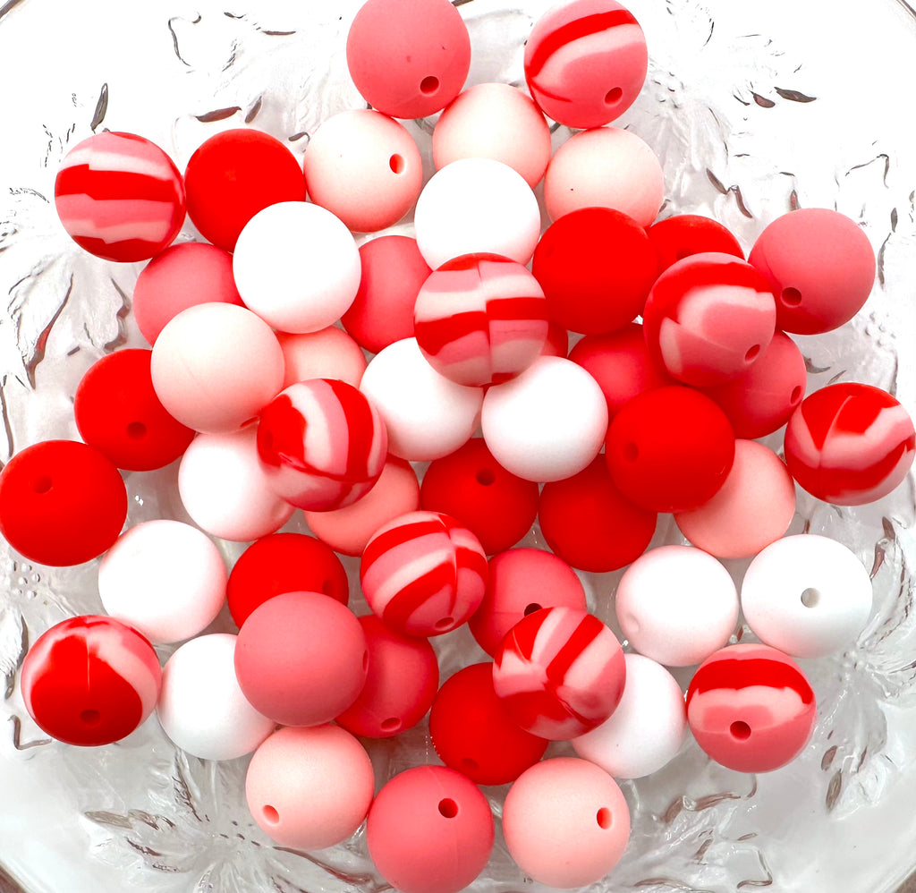 Pink & Red Swirl Valentine's Day Silicone Bead Mix