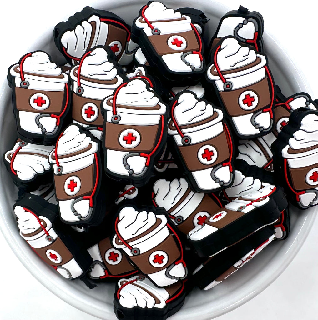 Medical Cross & Stethoscope Coffee Silicone Focal Beads