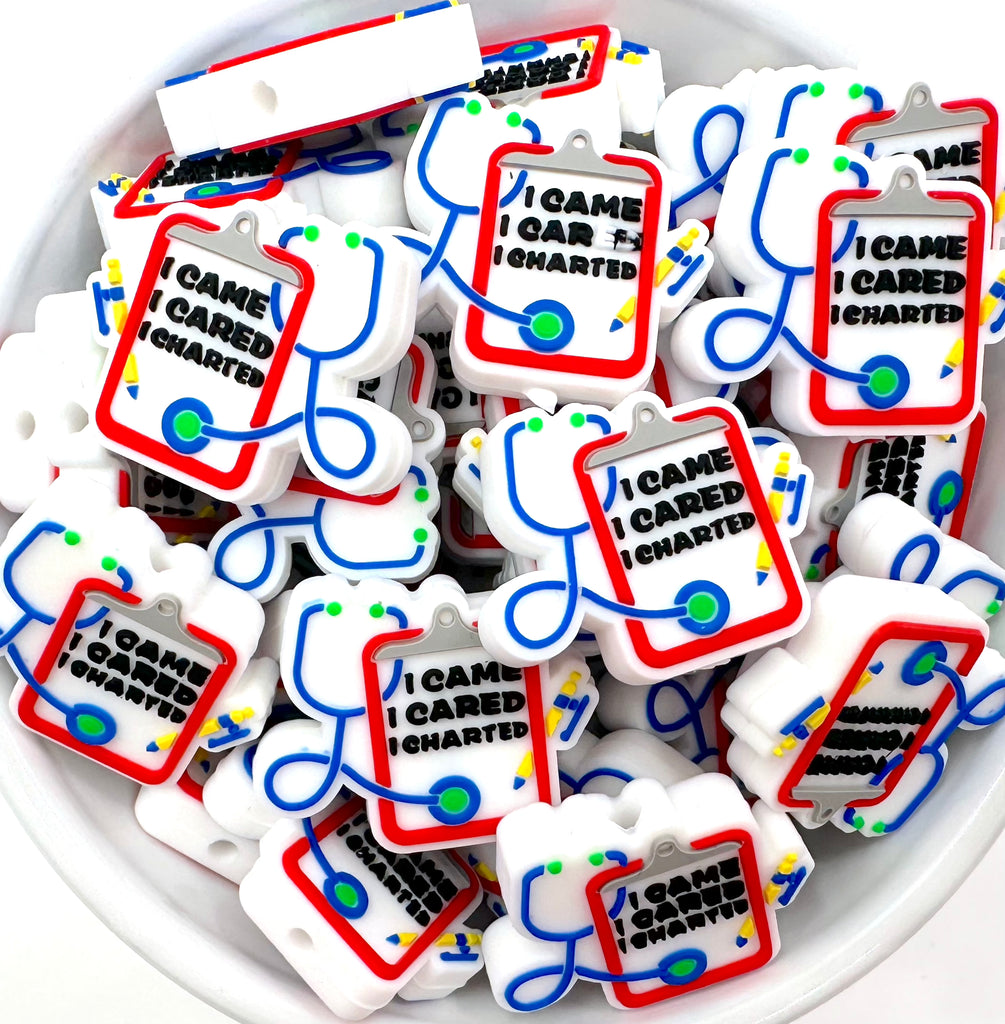 I Came, I Cared, I Charted Silicone Focal Beads