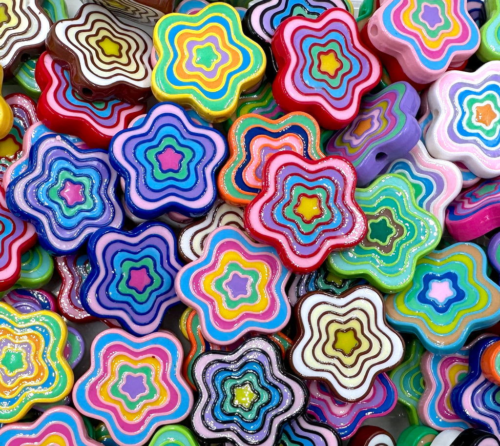 30mm Multi-Colored Flower Chunky Beads