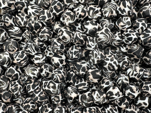 Black Leopard Print Hexagon Silicone Beads--14mm