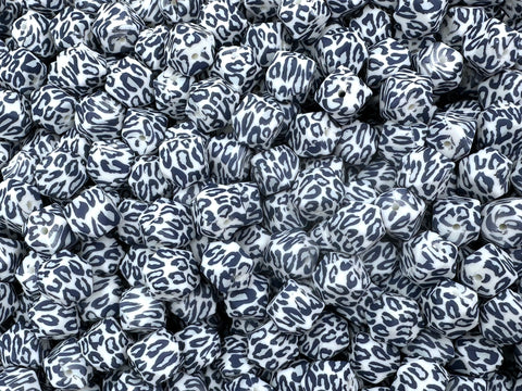 Gray Leopard Print Hexagon Silicone Beads--14mm