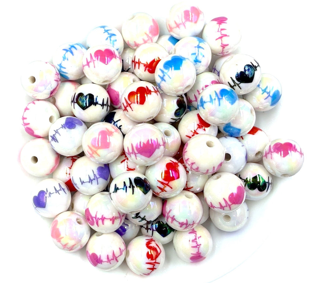 16mm Heartbeat Nursing/Medical Iridescent Acrylic Beads