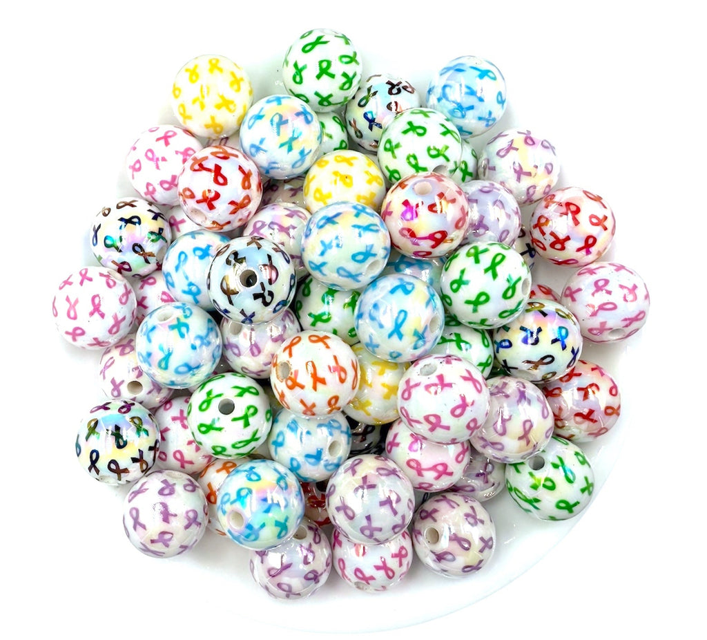 16mm Awareness Ribbon Iridescent Acrylic Beads