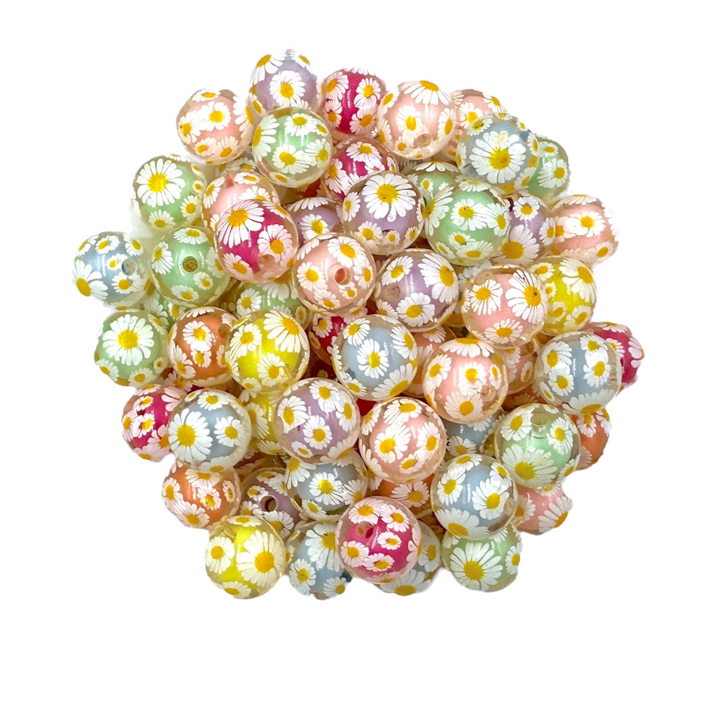16mm Mixed Color Daisy Transparent AB Iridescent Acrylic Beads