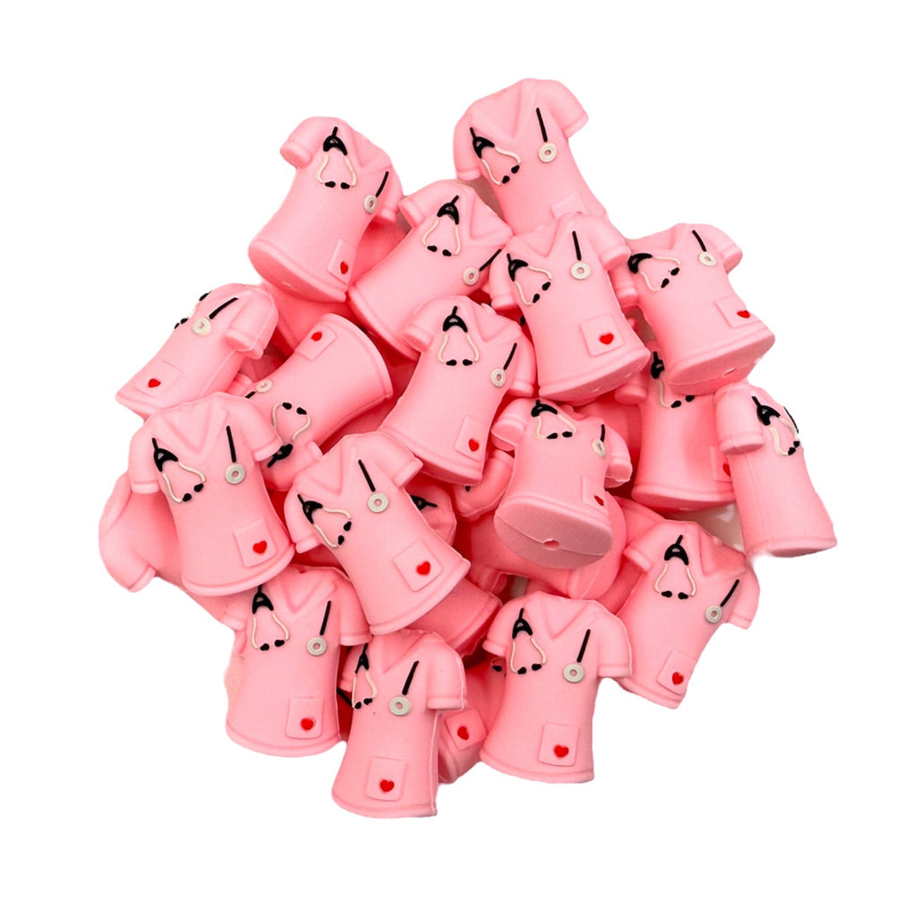 3D Nurse Scrub Top Silicone Focal Beads--Pink