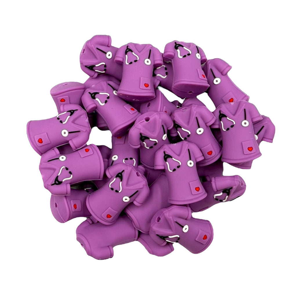 3D Nurse Scrub Top Silicone Focal Beads--Purple