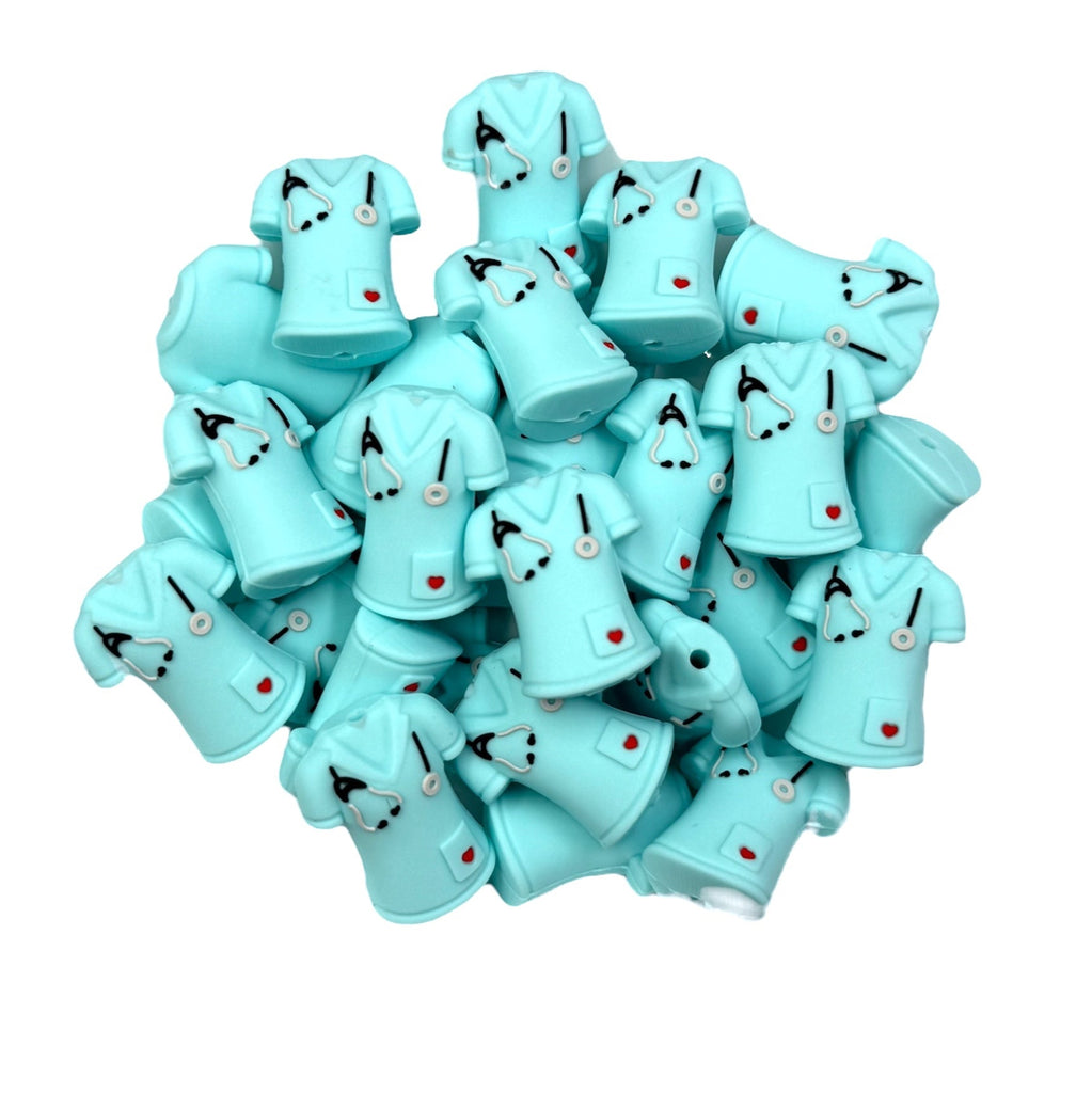 3D Nurse Scrub Top Silicone Focal Beads--Aqua