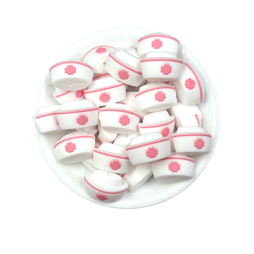 3D Nurse Hat Silicone Focal Beads--Pink