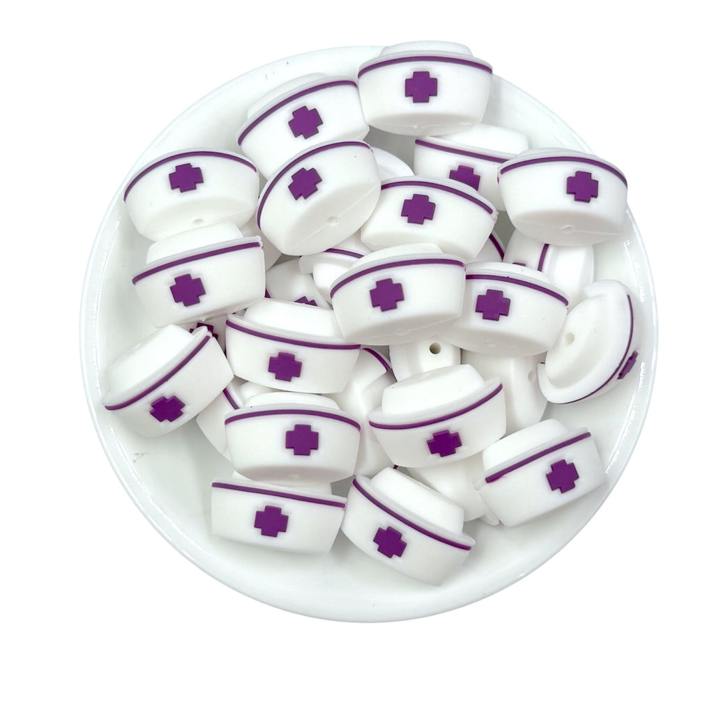 3D Nurse Hat Silicone Focal Beads--Purple
